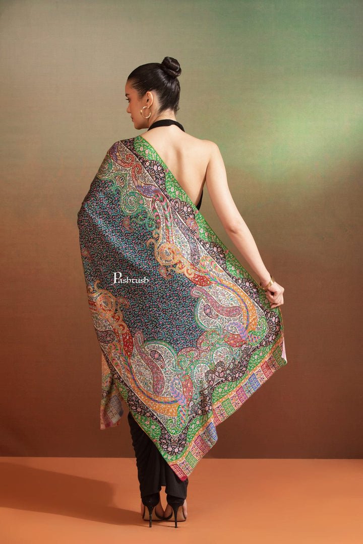 Pashtush India Gift Pack Pashtush His And Her Set Of Bamboo Stoles, Premium Gift Box Packaging, Black and Multicolour