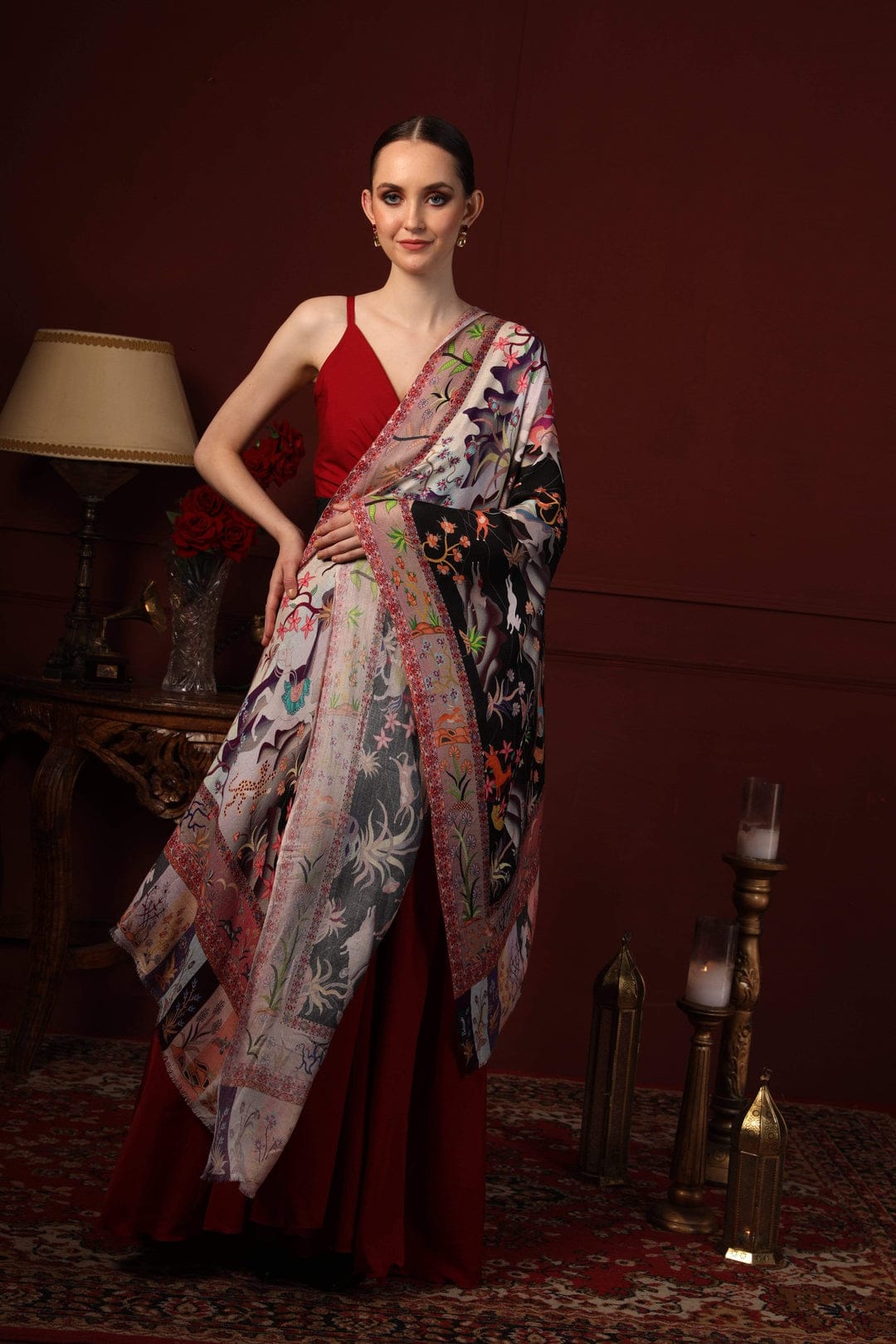 Pashtush India Gift Pack Pashtush His And Her Set Of Bamboo Stoles, Premium Gift Box Packaging, Black and Multicoloured