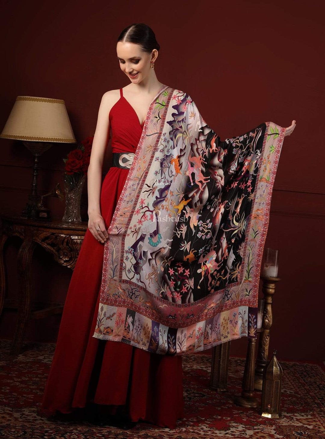 Pashtush India Gift Pack Pashtush His And Her Set Of Bamboo Stoles, Premium Gift Box Packaging, Black and Multicoloured