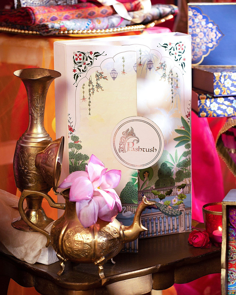 Pashtush India Gift Pack Pashtush His And Her Set Of Check Shawl and Ethnic Palla Shawl With Premium Gift Box Packaging, Black and Orange
