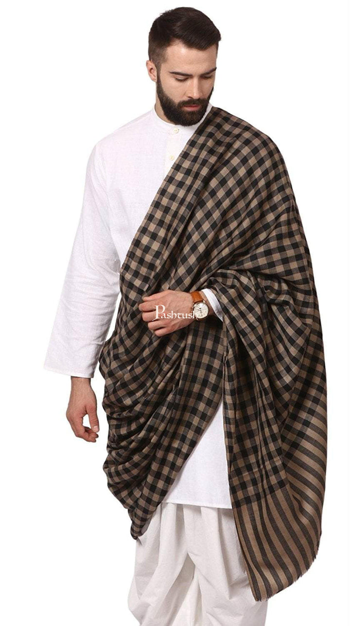 Pashtush India Gift Pack Pashtush His And Her Set Of Check Shawl and Ethnic Palla Shawl With Premium Gift Box Packaging, Black and Orange