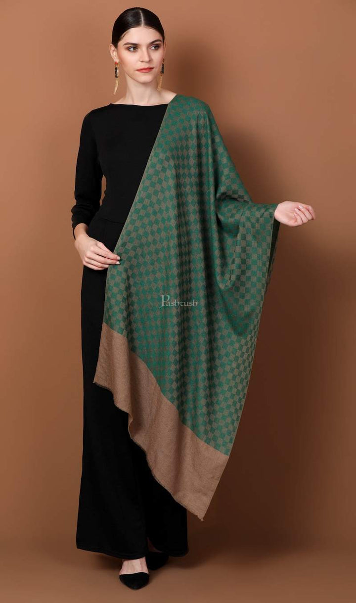 Pashtush India Gift Pack Pashtush His And Her Set Of Checkered Stoles With Premium Gift Box Packaging, Black and Bottle Green