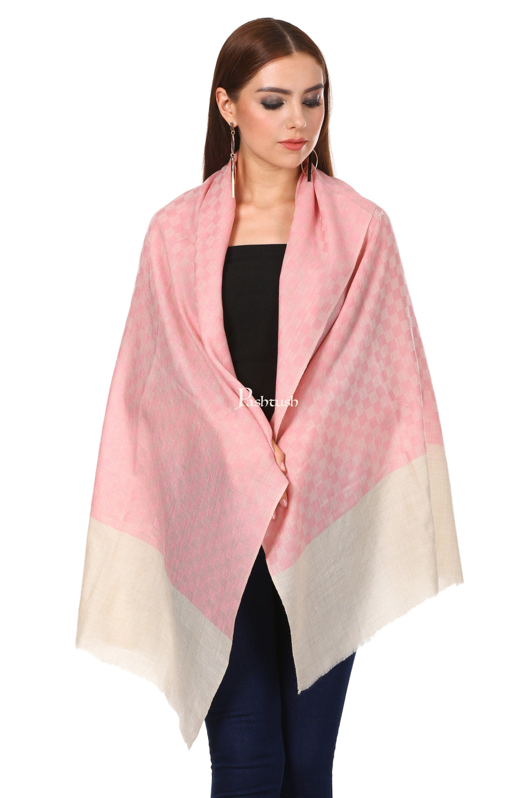 Pashtush India Gift Pack Pashtush His And Her Set Of Checkered Stoles With Premium Gift Box Packaging, Black And Powder Pink