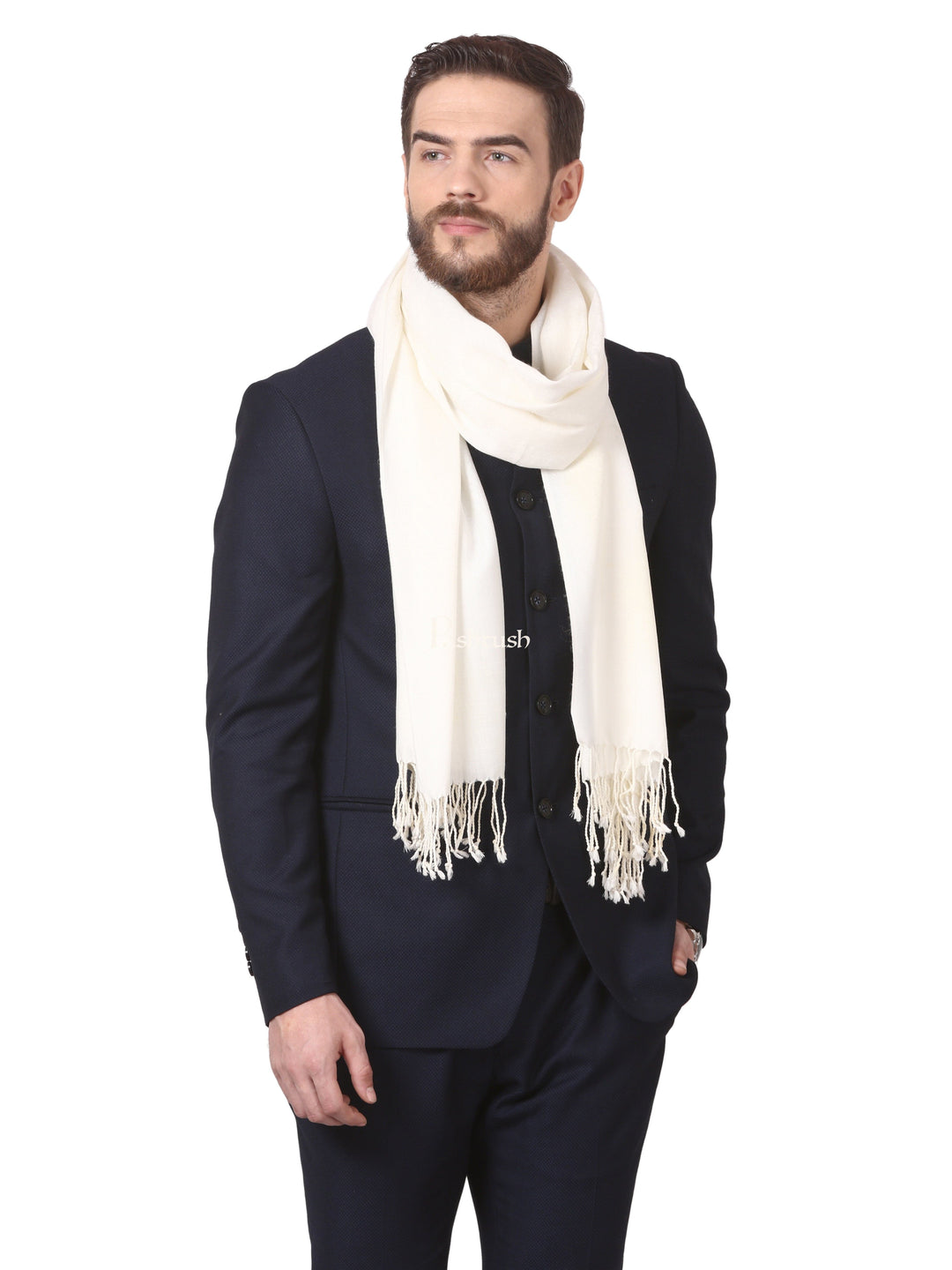 Pashtush India Gift Pack Pashtush His And Her Set Of Fine Wool and Printed Bamboo Stoles With Premium Gift Box Packaging, Ivory and Multicolour