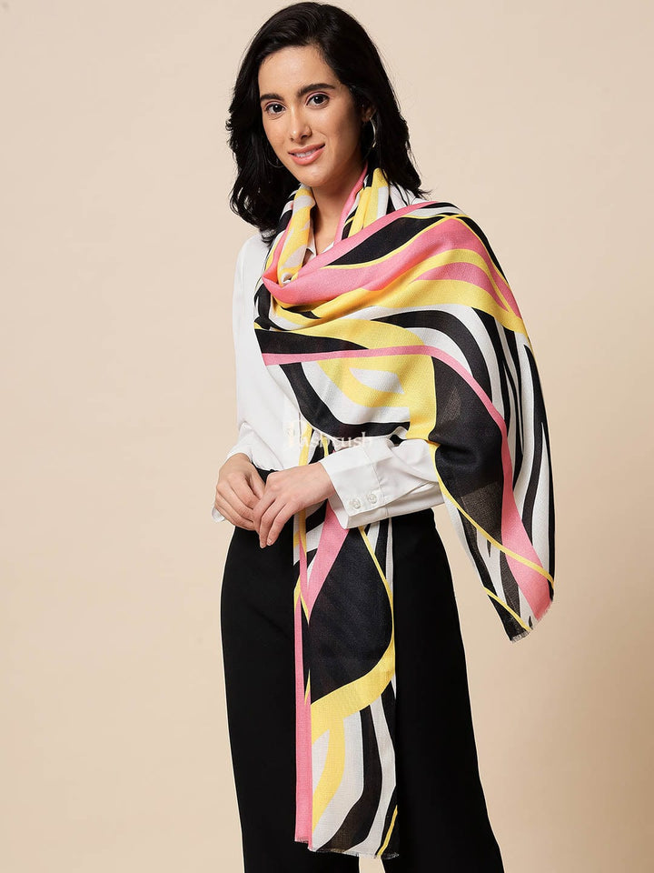 Pashtush India Gift Pack Pashtush His And Her Set Of Fine Wool and Printed Bamboo Stoles With Premium Gift Box Packaging, Ivory and Multicolour