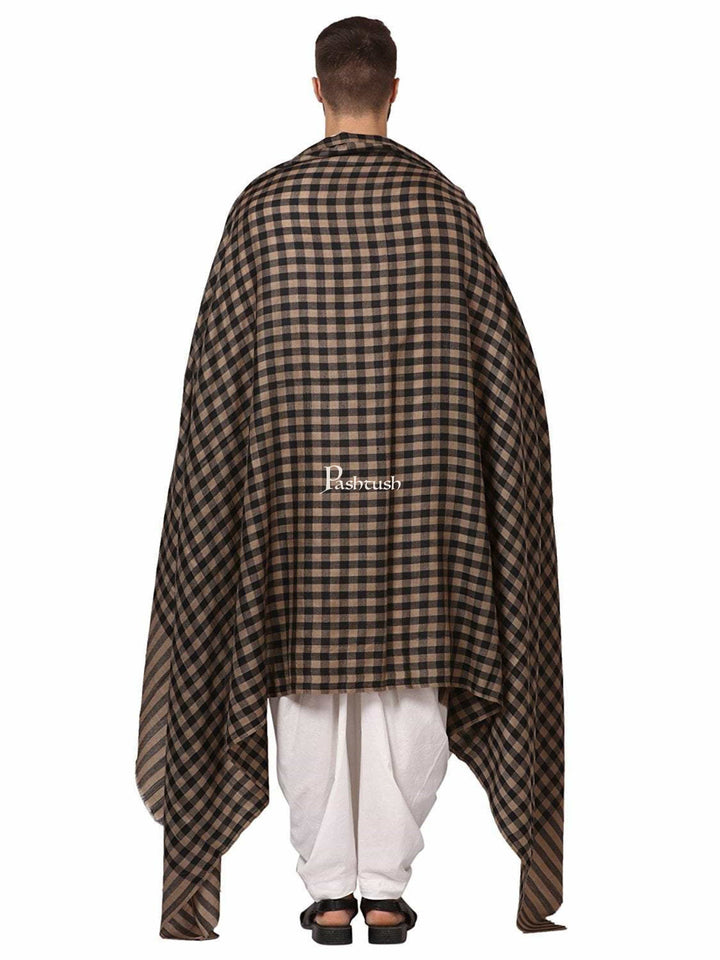 Pashtush India Gift Pack Pashtush His And Her Set Of Fine Wool Check Shawl and Ethnic Weave Palla Shawl With Premium Gift Box Packaging, Black