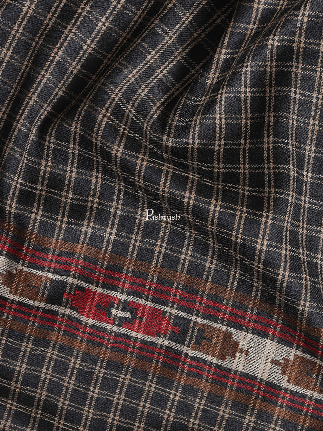 Pashtush India Gift Pack Pashtush His And Her Set Of Fine Wool Checkered Stole and Shawl With Premium Gift Box Packaging, Black and Red