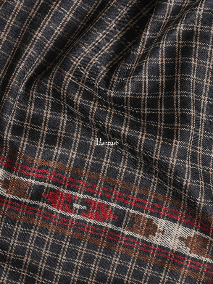 Pashtush India Gift Pack Pashtush His And Her Set Of Fine Wool Checkered Stole and Shawl With Premium Gift Box Packaging, Black and Red