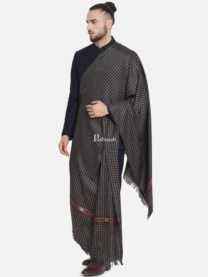 Pashtush India Gift Pack Pashtush His And Her Set Of Fine Wool Checkered Stole and Shawl With Premium Gift Box Packaging, Black and Red