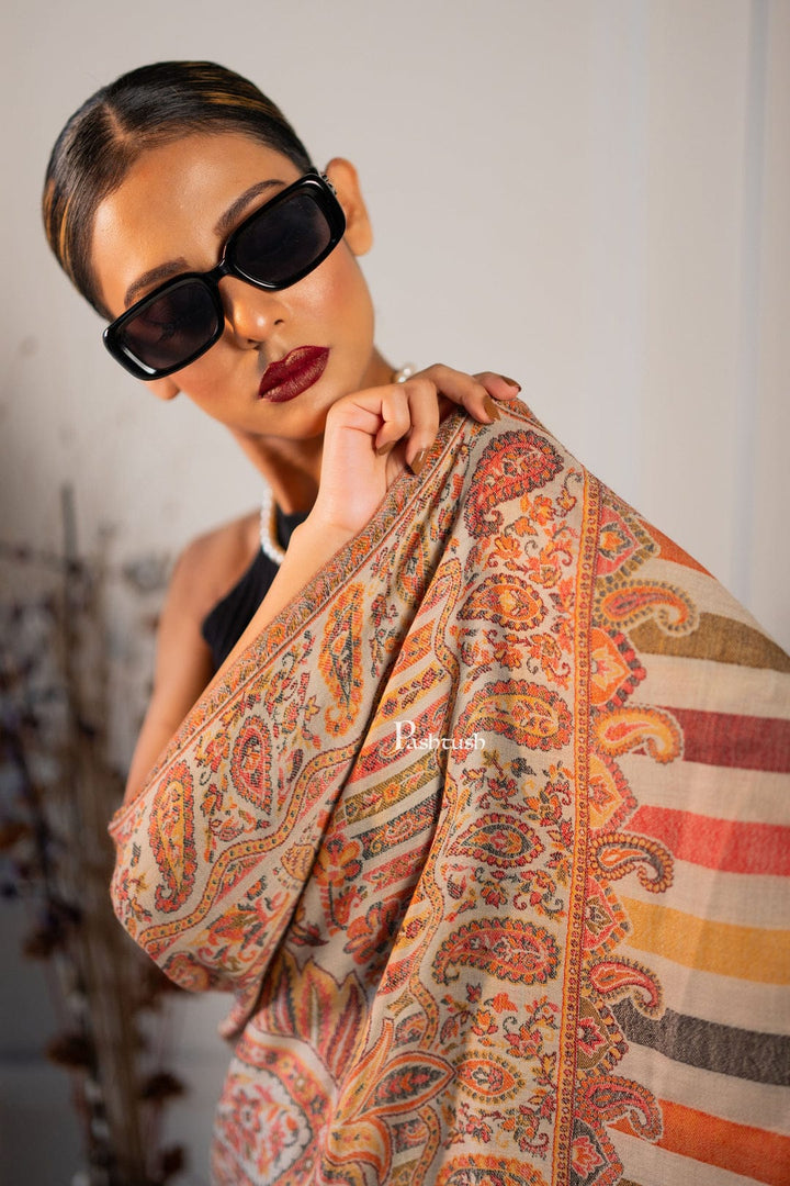 Pashtush India Gift Pack Pashtush His And Her Set Of Fine Wool Mens Shawl and Womens Stole, Premium Gift Box Packaging, Beige