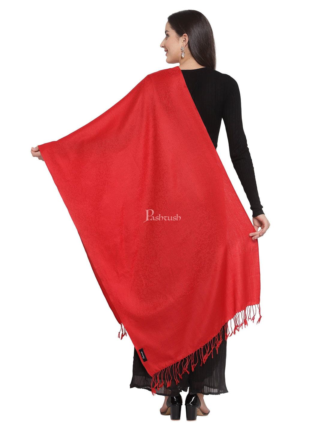 Pashtush India Gift Pack Pashtush His And Her Set Of Fine Wool Self Stoles With Premium Gift Box Packaging, Black and Scarlet Red