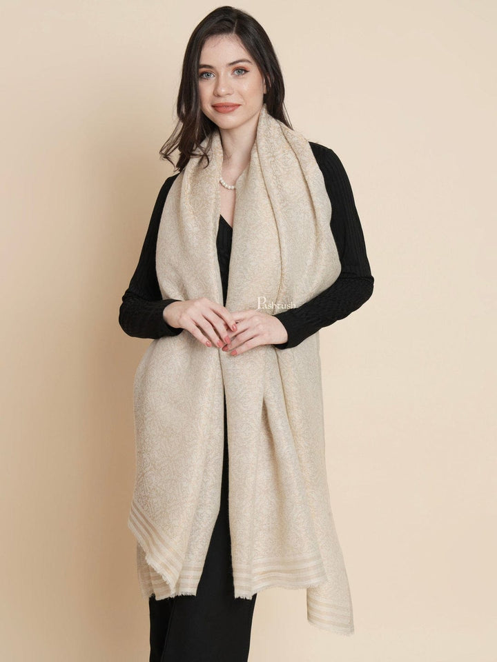 Pashtush India Gift Pack Pashtush His And Her Set Of Fine Wool Shawls, Premium Gift Box Packaging, Beige and Ivory