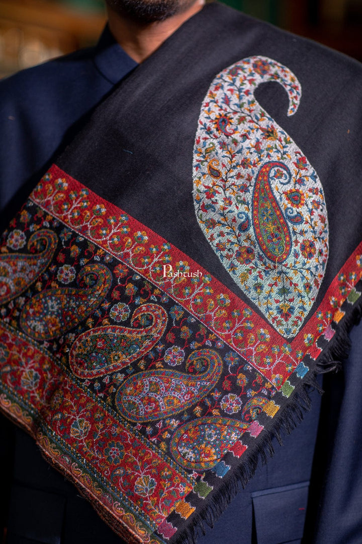 Pashtush India Gift Pack Pashtush His And Her Set Of Fine Wool Shawls, Premium Gift Box Packaging, Black and Beige