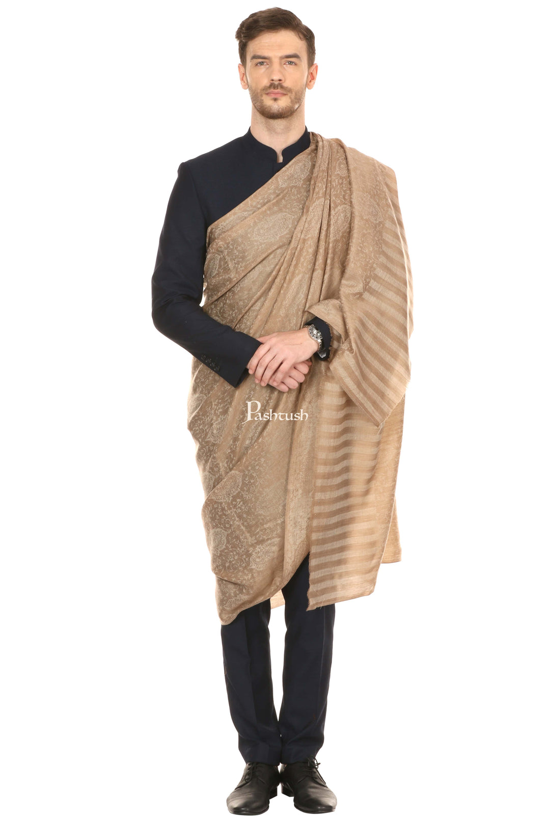 Pashtush India Gift Pack Pashtush His And Her Set Of Fine Wool Shawls With Premium Gift Box Packaging, Beige