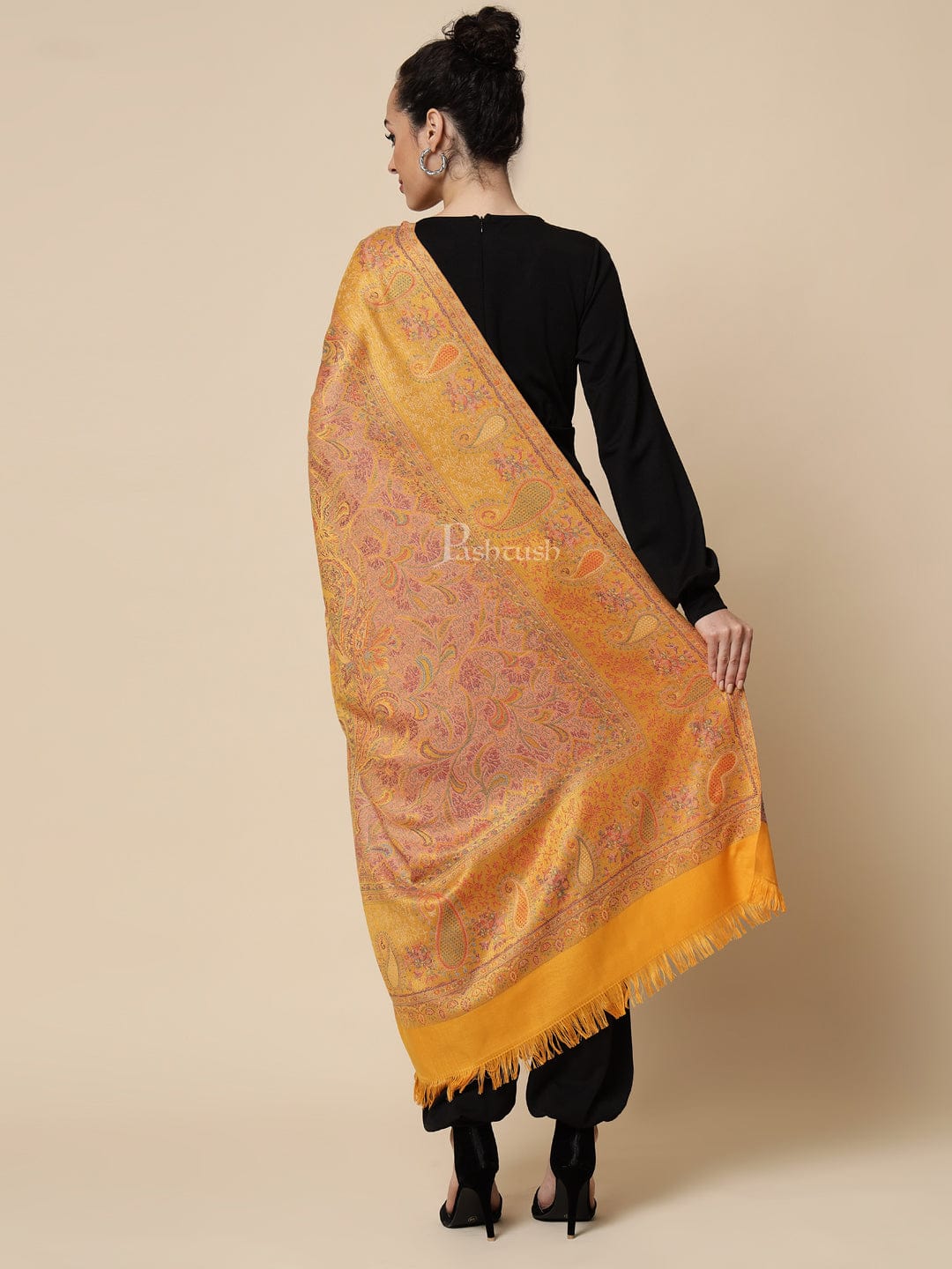 Pashtush India Gift Pack Pashtush His And Her Set Of Fine Wool Stole and Womens Faux , Premium Gift Box Packaging, Black &amp; Mustard