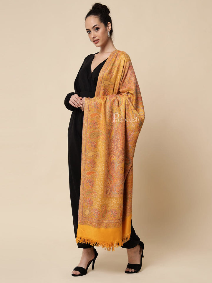 Pashtush India Gift Pack Pashtush His And Her Set Of Fine Wool Stole and Womens Faux , Premium Gift Box Packaging, Black & Mustard