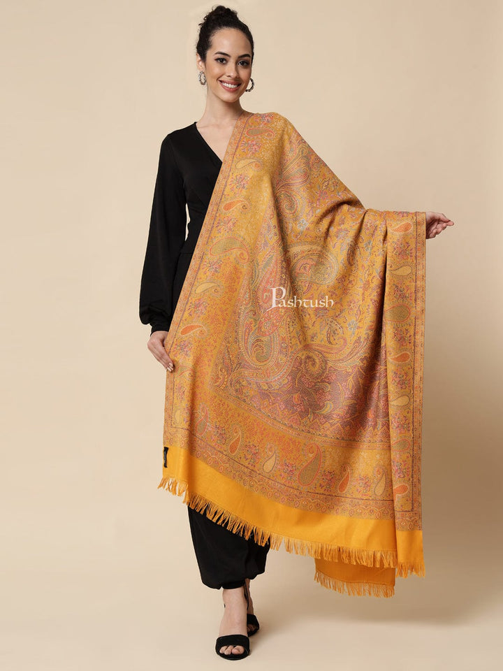 Pashtush India Gift Pack Pashtush His And Her Set Of Fine Wool Stole and Womens Faux , Premium Gift Box Packaging, Black & Mustard