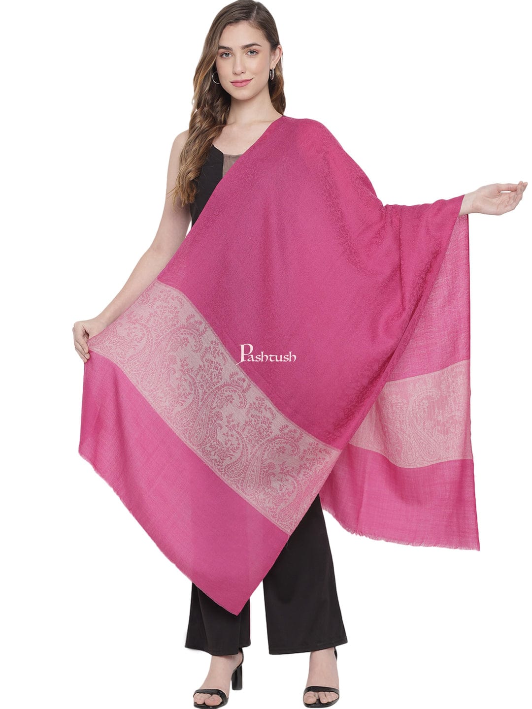 Pashtush India Gift Pack Pashtush His And Her Set Of Fine Wool Stoles, Premium Gift Box Packaging, Beige and Pink