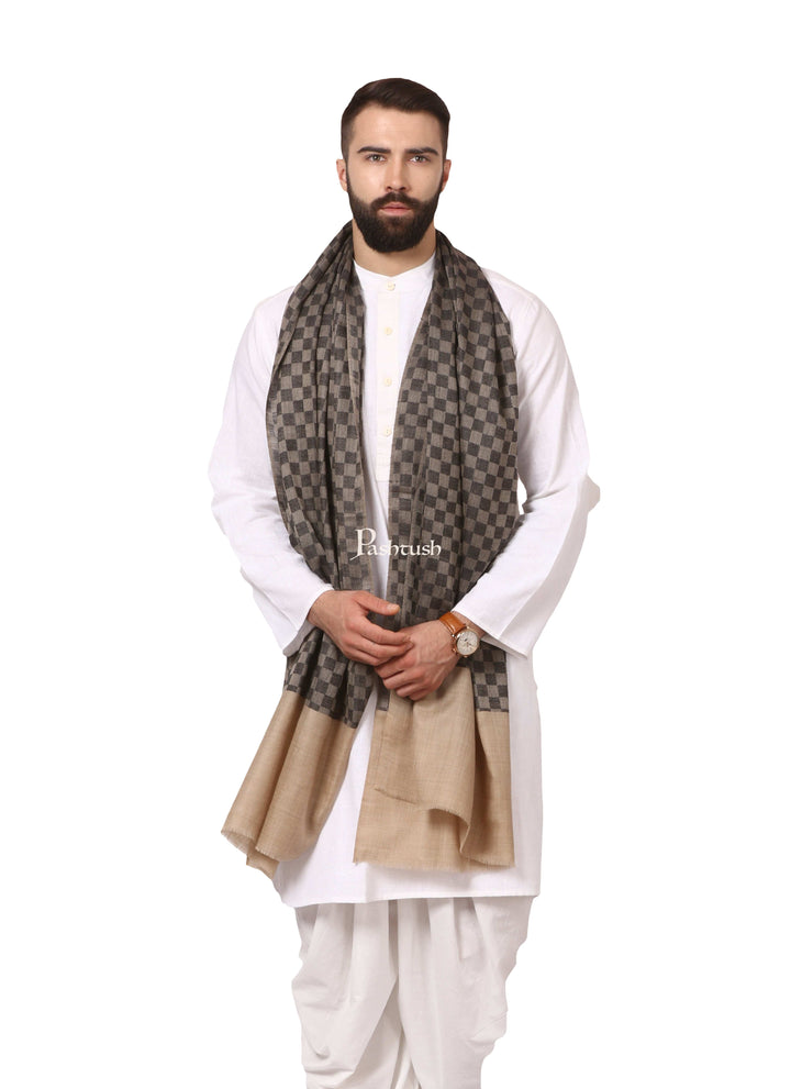 Pashtush India Gift Pack Pashtush His And Her Set Of Fine Wool Stoles, Premium Gift Box Packaging, Black &amp; Beige
