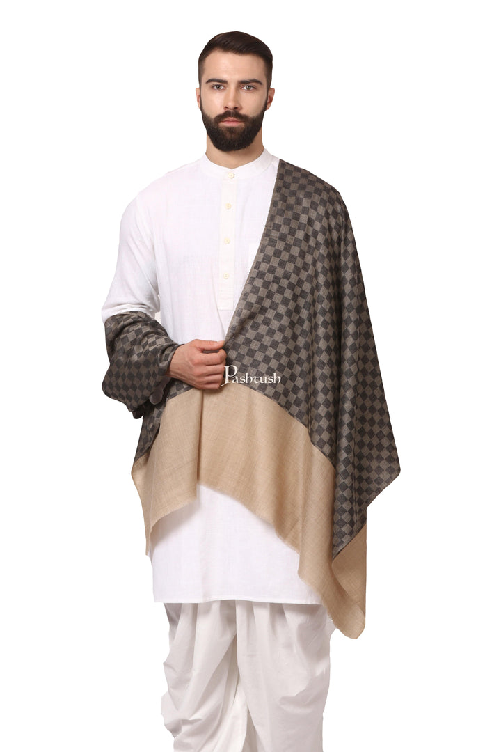 Pashtush India Gift Pack Pashtush His And Her Set Of Fine Wool Stoles, Premium Gift Box Packaging, Black & Beige