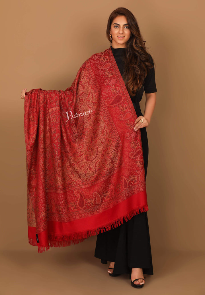 Pashtush India Gift Pack Pashtush His And Her Set Of Jamawar Stole and Shawl, Premium Gift Box Packaging, Black and Maroon