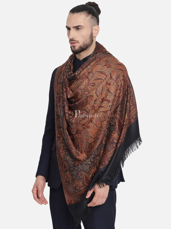 Pashtush India Gift Pack Pashtush His And Her Set Of Jamawar Stole and Shawl, Premium Gift Box Packaging, Black and Peach