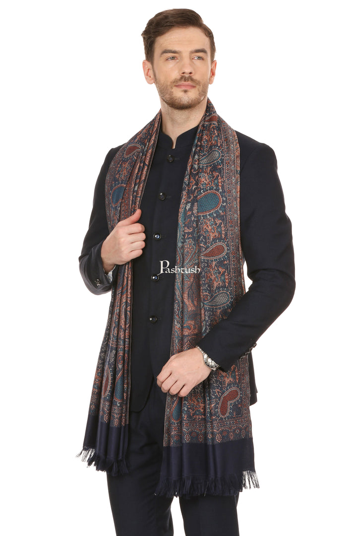 Pashtush India Gift Pack Pashtush His And Her Set Of Jamawar Stole and Shawl With Premium Gift Box Packaging, Navy Blue and Maroon