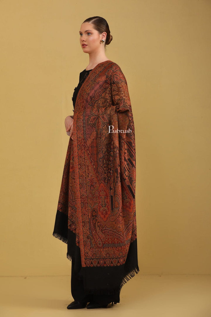 Pashtush India Gift Pack Pashtush His And Her Set Of Jamawar Stole and Womens Shawl, Premium Gift Box Packaging, Black