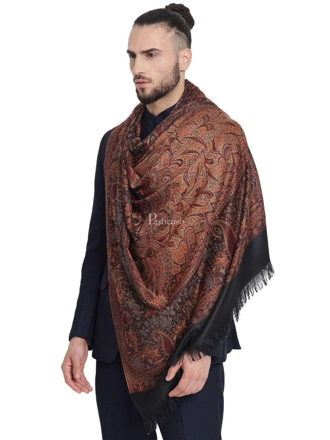 Pashtush India Gift Pack Pashtush His And Her Set Of Jamawar Stole and Womens Shawl, Premium Gift Box Packaging, Black