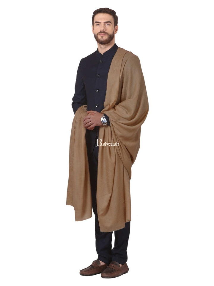 Pashtush India Gift Pack Pashtush His And Her Set Of Mens 100% Pure Wool Shawl and Womens Extra Fine Wool Shawl With Wooden Chester Box, Taupe
