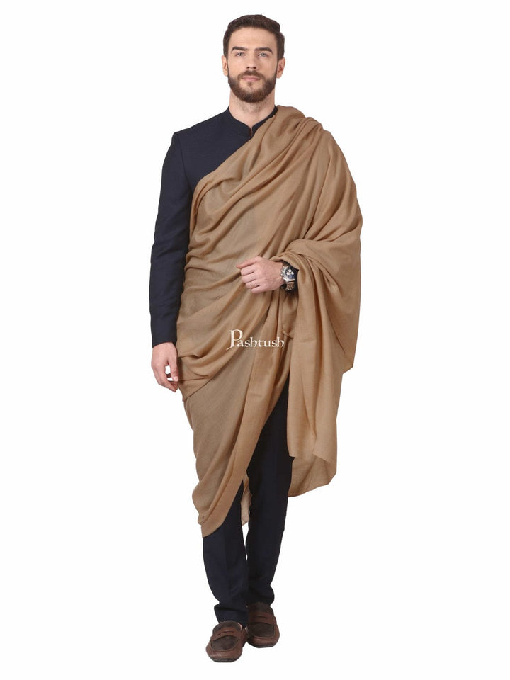 Pashtush India Gift Pack Pashtush His And Her Set Of Mens 100% Pure Wool Shawl and Womens Extra Fine Wool Shawl With Wooden Chester Box, Taupe