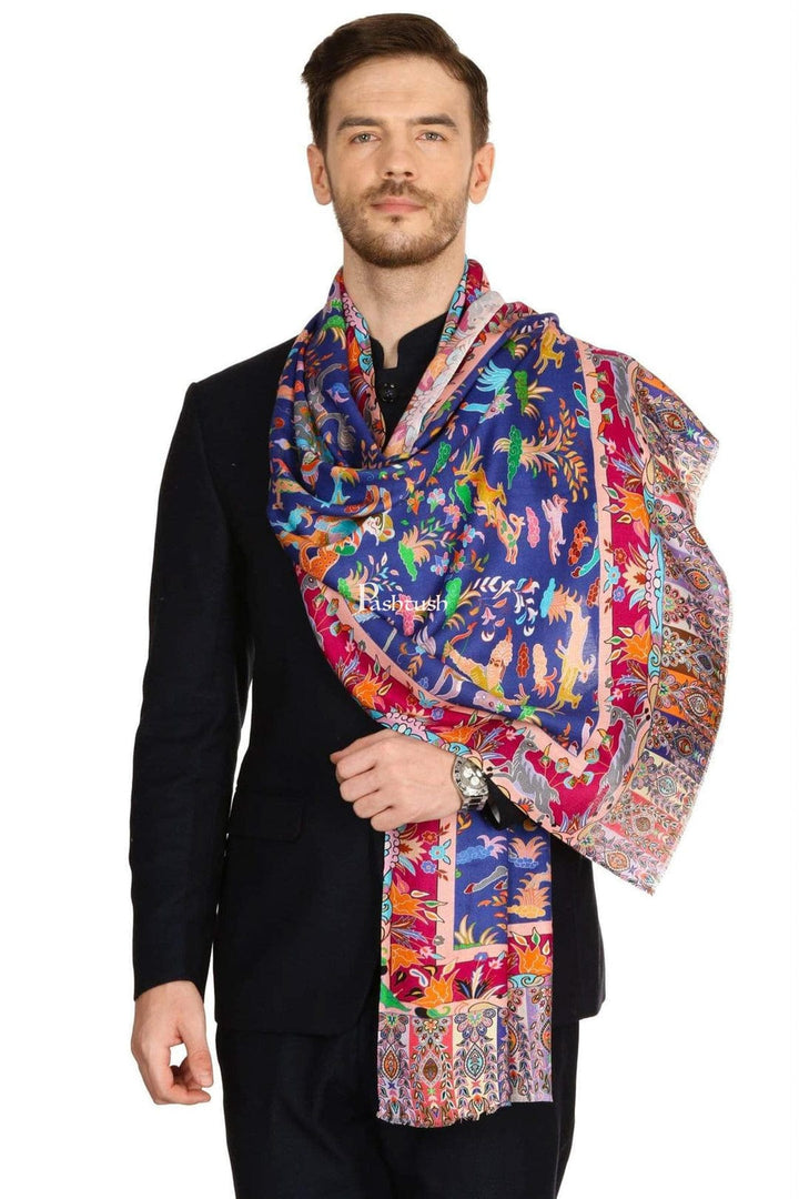 Pashtush India Gift Pack Pashtush His And Her Set Of Mens Bamboo Stole and Womens Fine wool Stole, Premium Gift Box Packaging, Blue and Pink