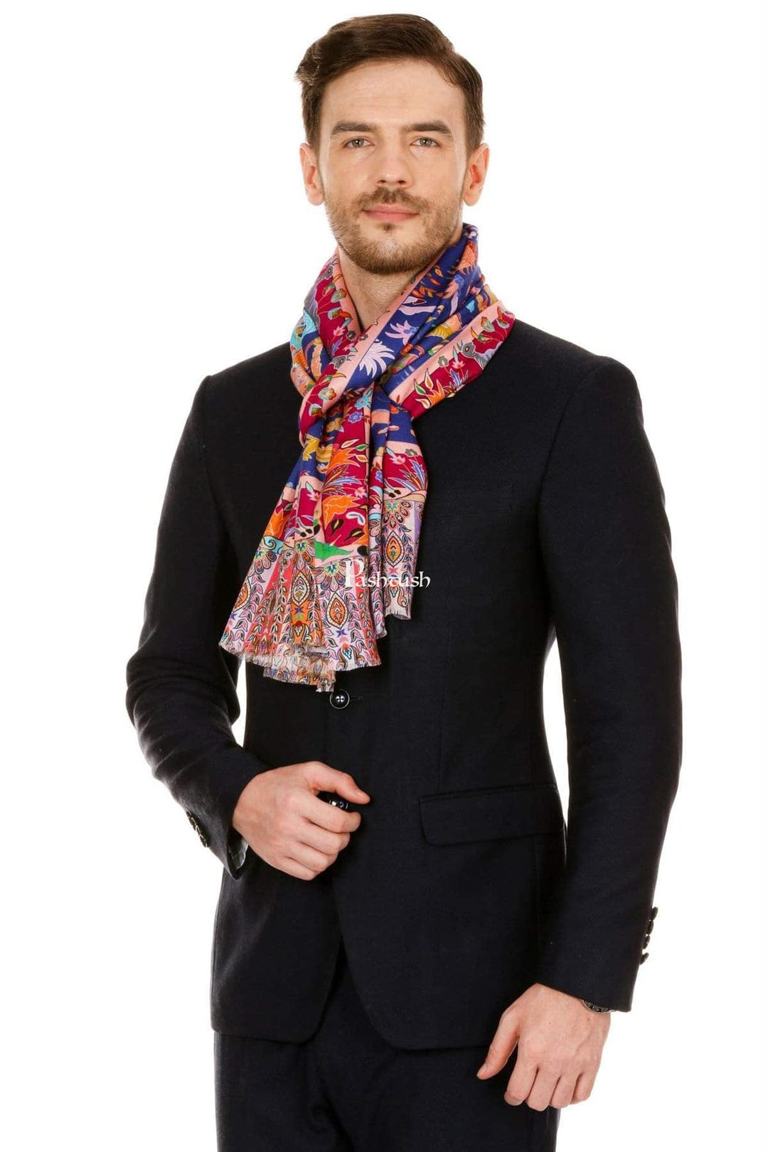 Pashtush India Gift Pack Pashtush His And Her Set Of Mens Bamboo Stole and Womens Fine wool Stole, Premium Gift Box Packaging, Blue and Pink