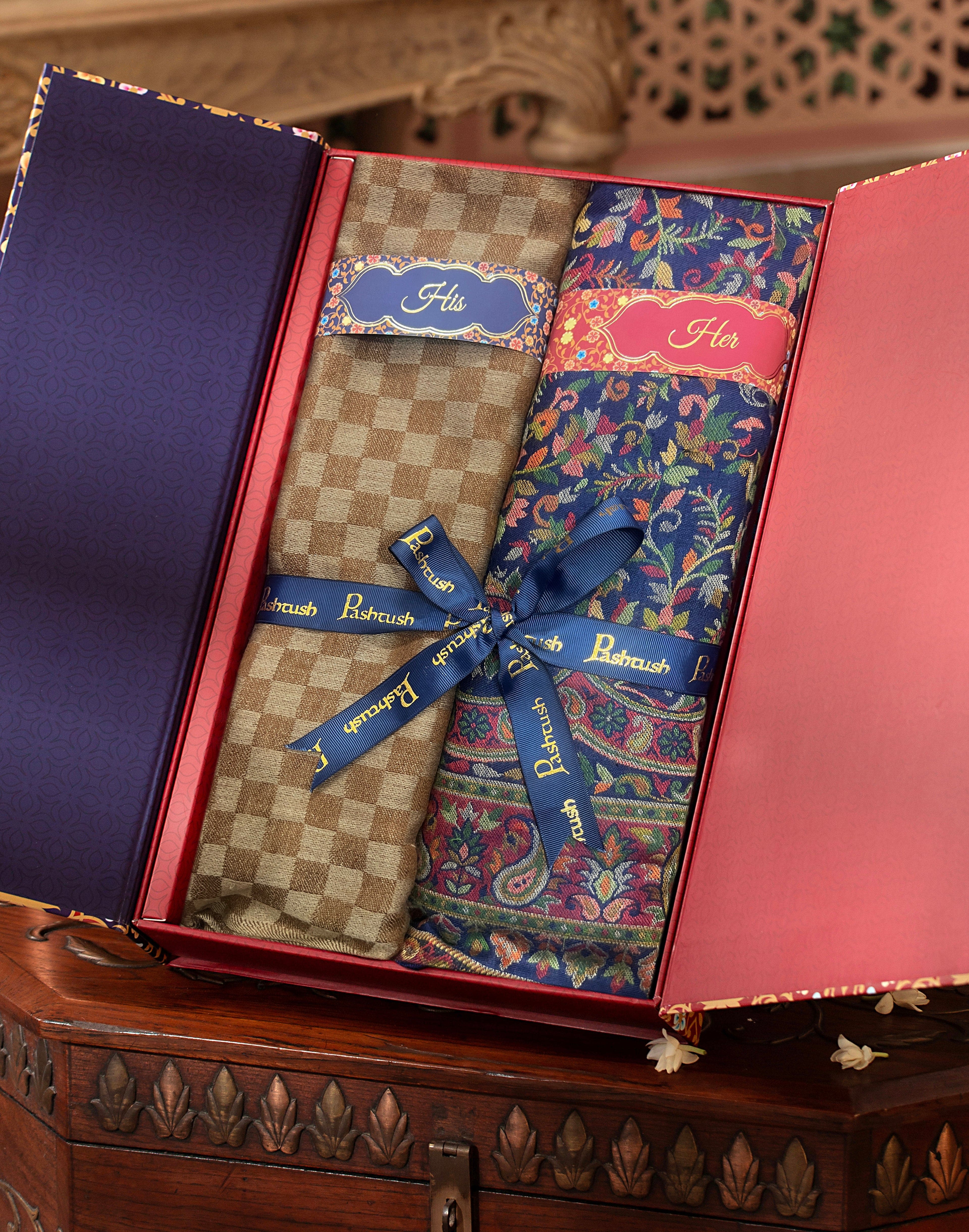 Pashtush His And Her Set Of Mens Checkerd Stole and Womens Faux Pashmi ...