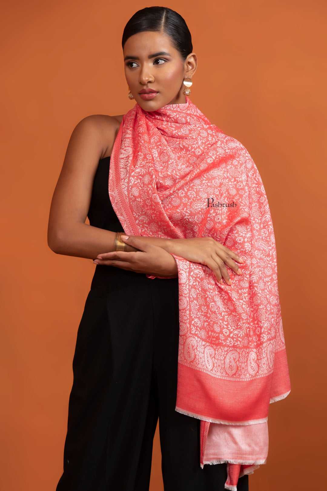Pashtush India Gift Pack Pashtush His And Her Set Of Mens Extra Fine Wool Stole and Womens Bamboo Stole, Premium Gift Box Packaging, Black and Red