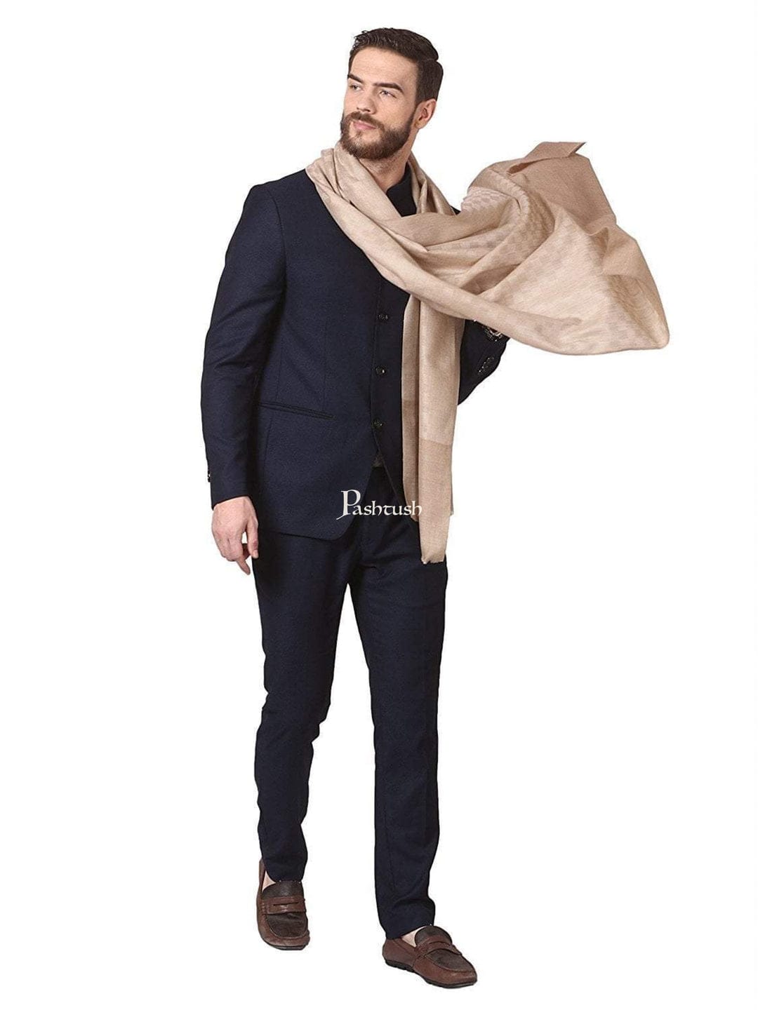 Pashtush India Gift Pack Pashtush His And Her Set Of Mens Fine Stole and Womens Shawl, Premium Gift Box Packaging, Beige