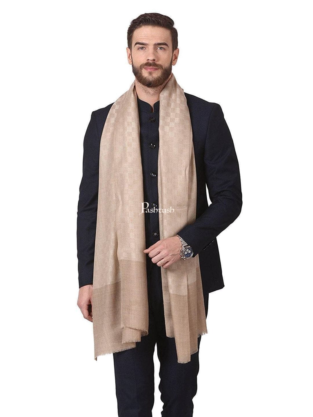 Pashtush India Gift Pack Pashtush His And Her Set Of Mens Fine Stole and Womens Shawl, Premium Gift Box Packaging, Beige