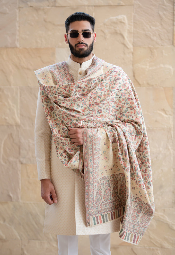 Pashtush India Gift Pack Pashtush His And Her Set Of Mens Fine Wool Lohi and Womens Reversible Bamboo Stole, Premium Gift Box Packaging, Ivory and Peach