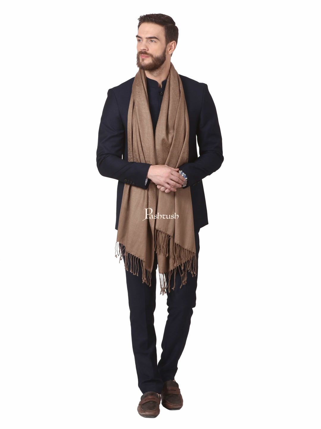Pashtush India Gift Pack Pashtush His And Her Set Of Mens Fine Wool Muffler and Womens Twilight Shawl, Premium Gift Box Packaging, Taupe and Ivory