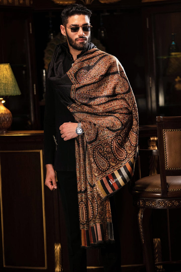 Pashtush India Gift Pack Pashtush His And Her Set Of Mens Fine Wool Palla Shawl and Womens Kalamkari Shawl, Premium Gift Box Packaging, Black and Multicolour