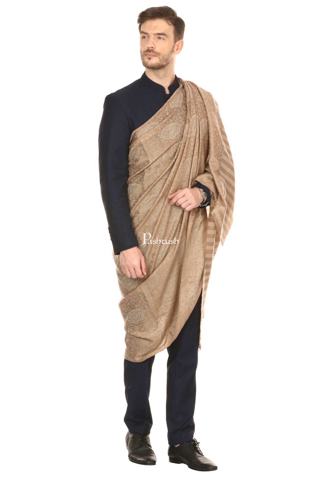Pashtush India Gift Pack Pashtush His And Her Set Of Mens Fine Wool Shawl and Womens Stole, Premium Gift Box Packaging, Beige and Aqua Blue