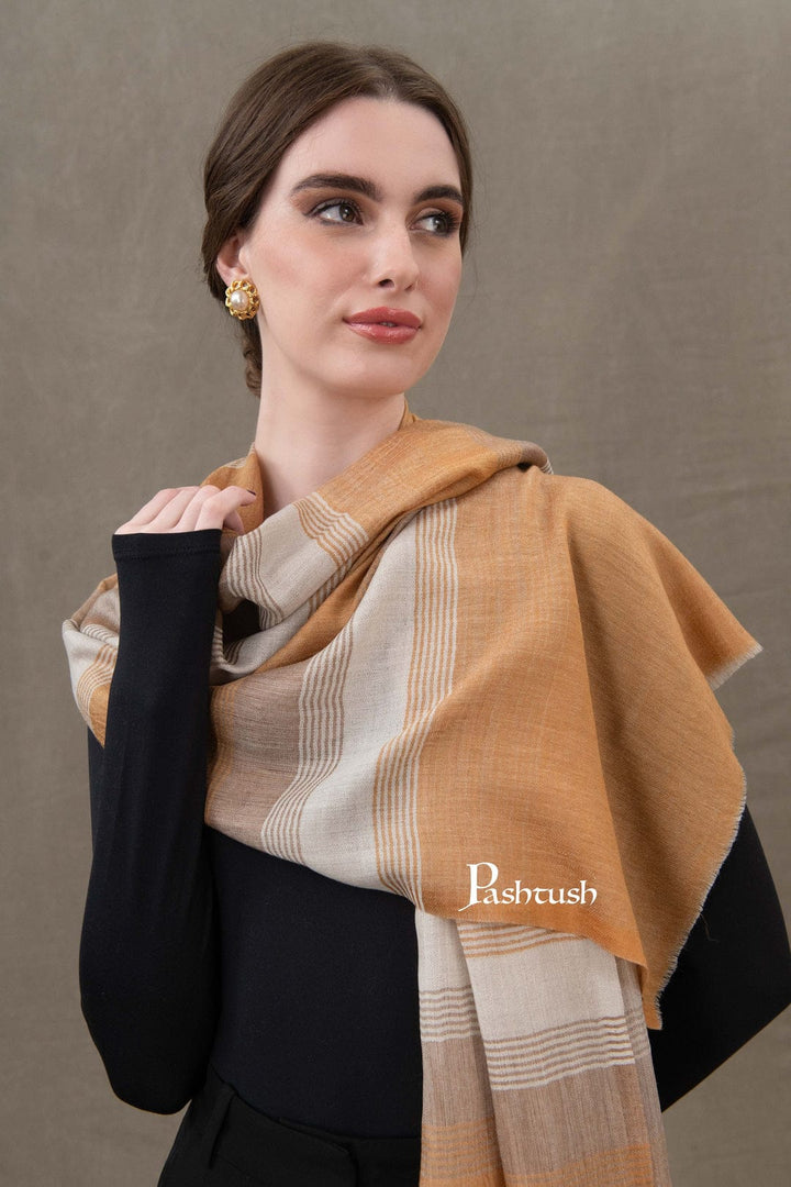 Pashtush India Gift Pack Pashtush His And Her Set Of Mens Fine Wool Shawl and Womens Stole, Premium Gift Box Packaging, Taupe and Marigold
