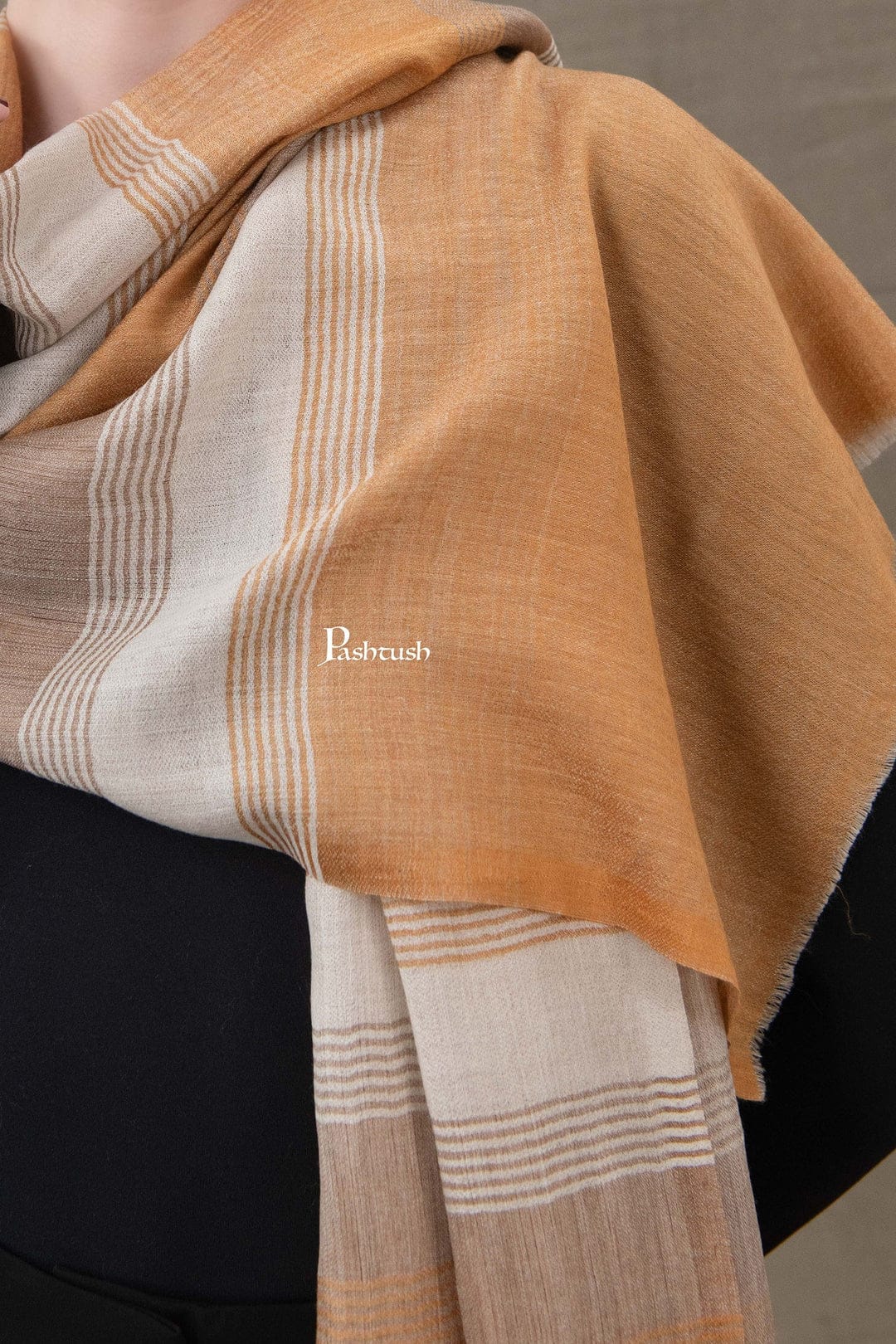 Pashtush India Gift Pack Pashtush His And Her Set Of Mens Fine Wool Shawl and Womens Stole, Premium Gift Box Packaging, Taupe and Marigold