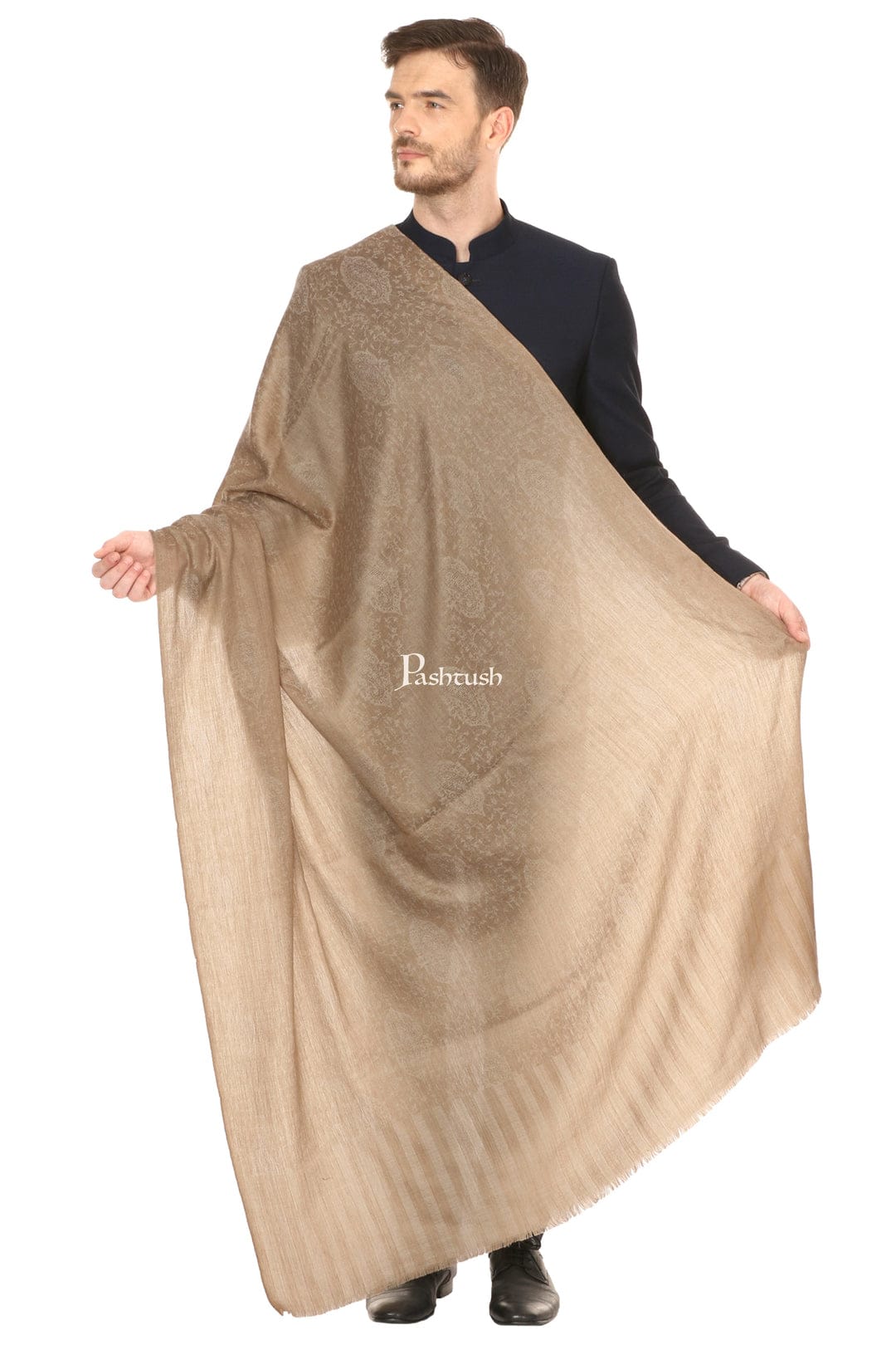 Pashtush India Gift Pack Pashtush His And Her Set Of Mens Fine Wool Shawl and Womens Twilight Shawl, Premium Gift Box Packaging, Beige