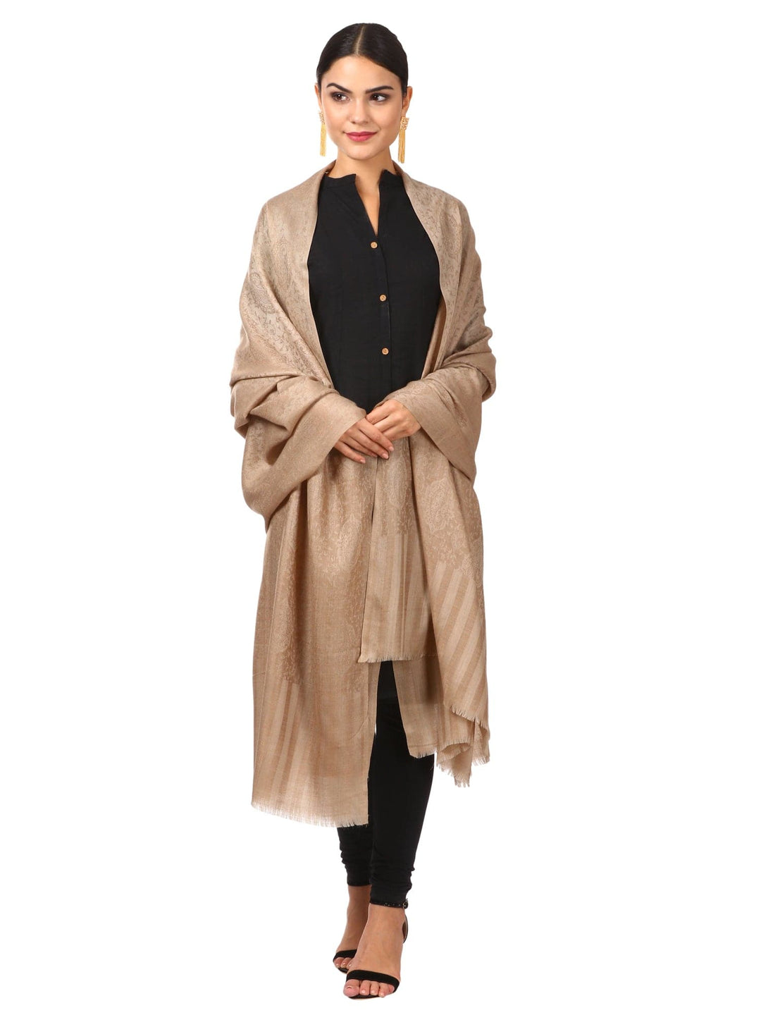 Pashtush India Gift Pack Pashtush His And Her Set Of Mens Fine Wool Shawls, Premium Gift Box Packaging, Taupe