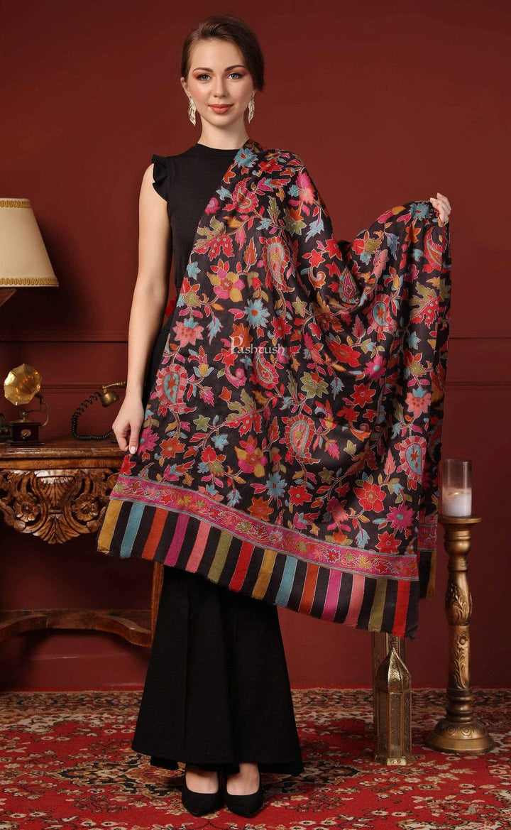 Pashtush India Gift Pack Pashtush His And Her Set Of Mens Fine Wool Stole and Womens 100% Hand Embroidered Kalamkari Stole, Premium Gift Box Packaging, Green and Black