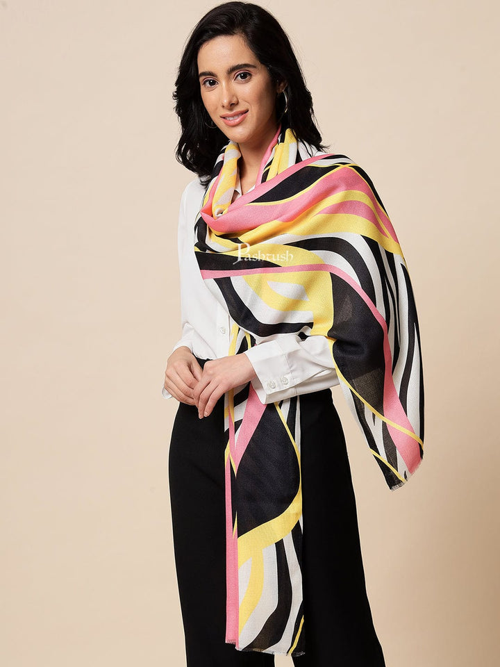Pashtush India Gift Pack Pashtush His And Her Set Of Mens Fine Wool Stole and Womens Bamboo Stole, Premium Gift Box Packaging, Black and Multicolour