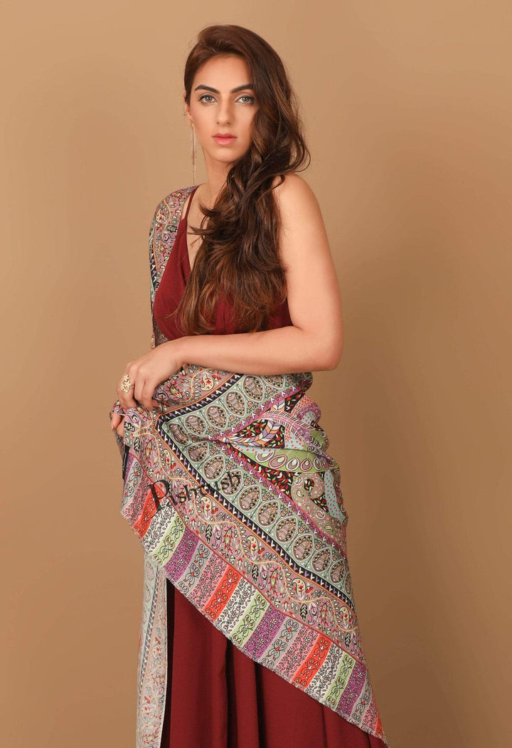 Pashtush India Gift Pack Pashtush His And Her Set Of Mens Fine Wool Stole and Womens Bamboo Stole, Premium Gift Box Packaging, Green and Multicolour