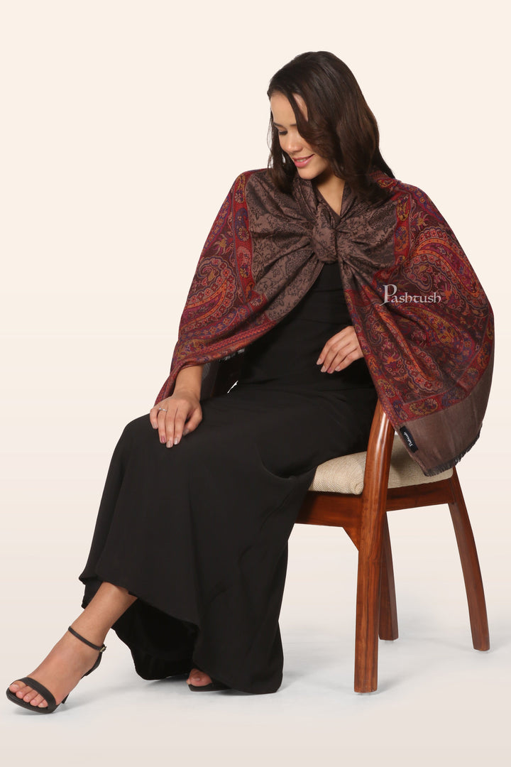Pashtush India Gift Pack Pashtush His And Her Set Of Mens Fine Wool Stole and Womens Bamboo Stole, Premium Gift Box Packaging, Purple and Taupe