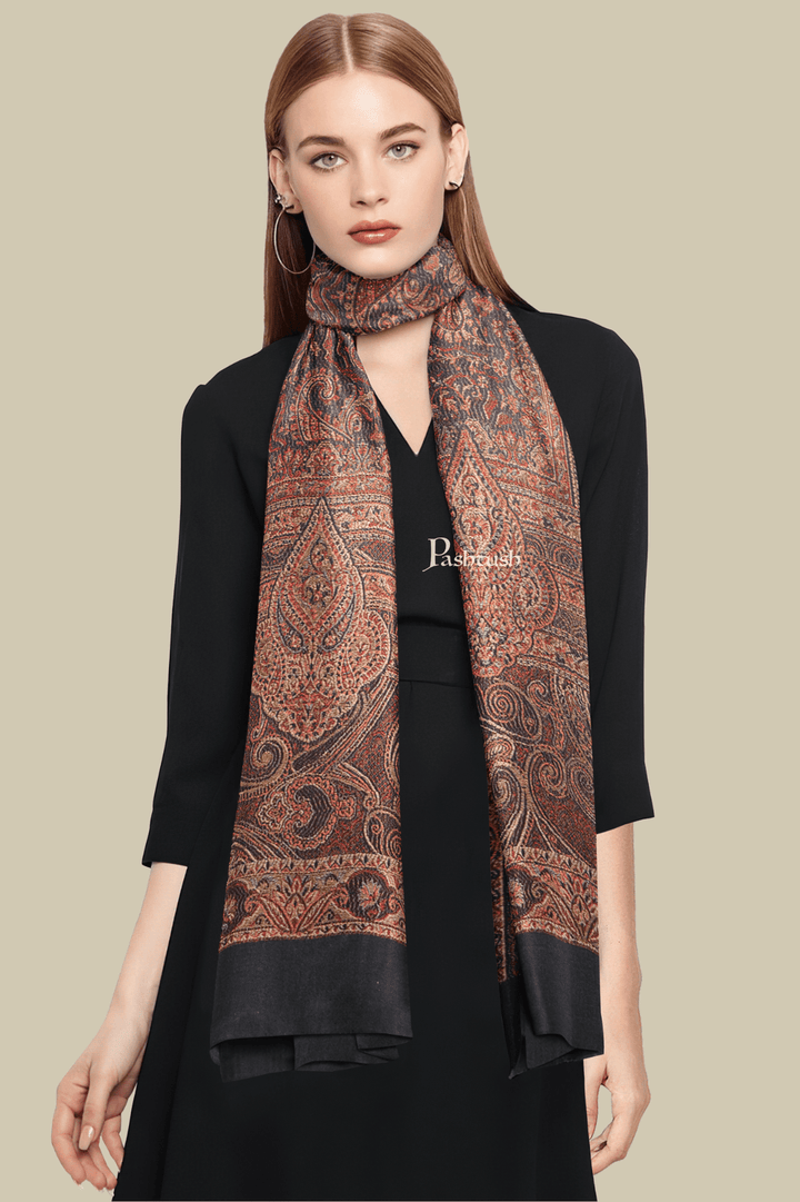 Pashtush India Gift Pack Pashtush His And Her Set Of Mens Fine Wool Stole and Womens Faux pashmina Stole, Premium Gift Box Packaging, Black